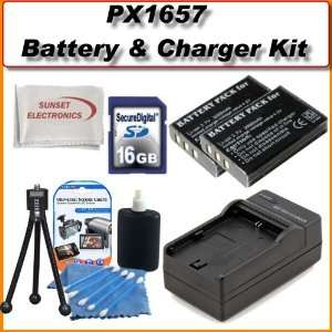  Batteries for Toshiba PX1657, Rapid Travel Charger, 16GB SDHC 
