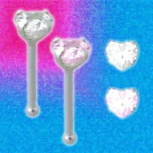  925 Sterling Silver Pink Heart Nose Bone Nose Studs  24g 7 