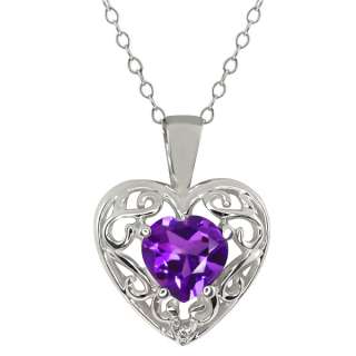   75 Ct Heart Shape Purple Amethyst White Topaz Sterling Silver Pendant