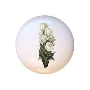  White Tulips Flowers Floral Drawer Pull Knob