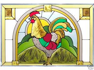 20x14 Stained Glass ROOSTER Chicken Suncatcher Panel  