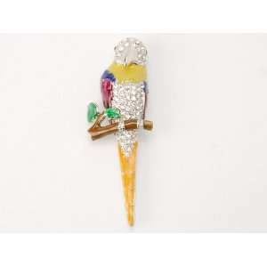   Painted Perch Tropical Parrot Bird Rhinestone Crystal Pin Brooch