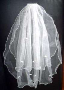 Wedding Bridal Veil 2 Tiers Rose Bud White Fingertip  