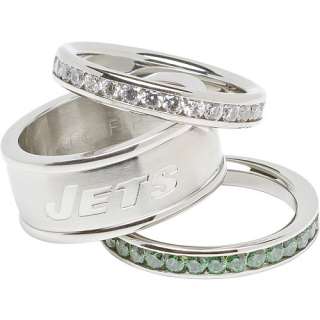   York Jets Jewelry LogoArt New York Jets Crystal Stacked Ring Set of 3