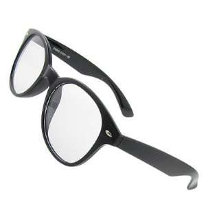   Black Plastic Frame Wide Arms Clear Lens Plain Glasses: Sports