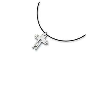    Stainless Steel Leather Cord Cross Pendant Necklace: Jewelry