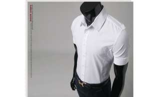 Bros mens Dress Slim White Basic Shirt shorts Sleeve.3  