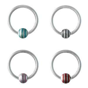 316L Surgical Steel Captive Bead Rings with Blue Strips   14G   1/2 