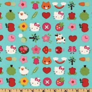  44 Wide Hello Kitty Country Quilting Toss Aqua/Multi 