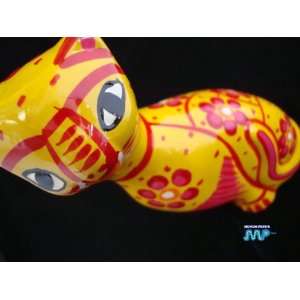 Glazed Ceramic Cat Lifelike Folk Art/ MEXICO Pottery [Vivrant Hand 