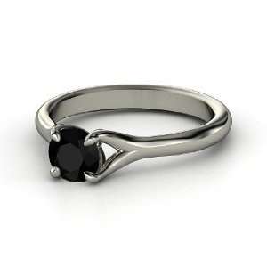  Cynthia Ring, Round Black Onyx 14K White Gold Ring 