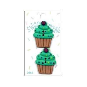  Blumenthal Button Sweet Treats Cupcake Green 2pc (3 Pack 