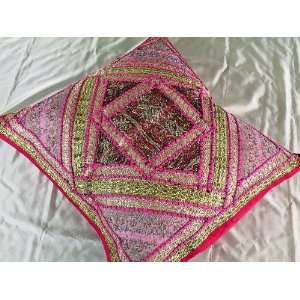 Zardozi Floor Pink Sari Indian Pillow Cushion Cover 26  