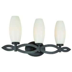   Trio 3 Light Bath Vanity Light in French Iron with White Wave glass
