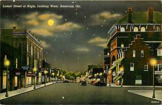 GA AMERICUS LAMAR STREET AT NIGHT TOWN VIEW T94973  