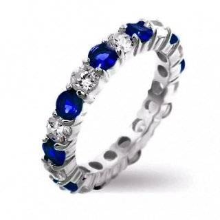   Sterling Silver Blue Sapphire Color CZ Stackable Eternity Band Ring