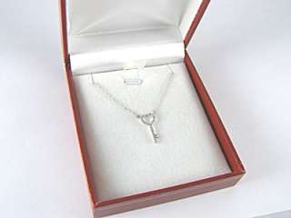  Diamond Heart Key Necklace .10ct 14k Whte Gold 18 Chain List $370.00