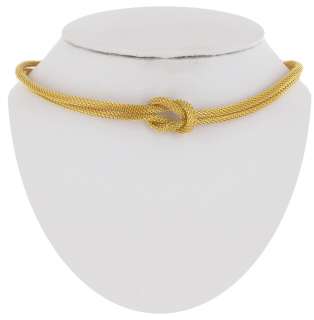 Yellow Gold Tone Mesh Knot 2 Strand Choker Necklace Dog Collar  