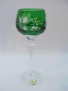 GERMAN CRYSTAL WINE GOBLET~GREEN CUT TO CLEAR lg hock  