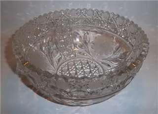 Cut Lead Crystal Serving Bowl Cane Button Flowers Sparkle Fire Rings 