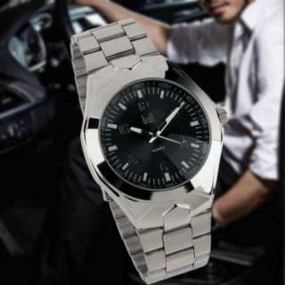New Wrist Quartz Mens Black Dial Stainless Steel Watch  