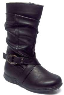 Kay Girls Faux Leather 1 Buckle Slouch Dress Boot BLACK  