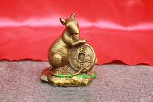 Small Chinese Zodiac Bronze Figurine Rat Mouse 3.2H  