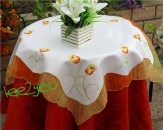 Country Tulip Flowers Embroidered square Table Cloth TOPPER  