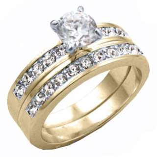 New 14KT Gold Overlay CZ Wedding Ring Set   Sizes 4 11  