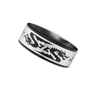 Ring mit Drachen schwarz / Silber Edelstahlring Drache  
