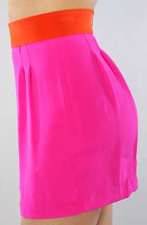 Naven The Two Tone Skinny Mini Skirt in Pop Pink and Orange Crush 
