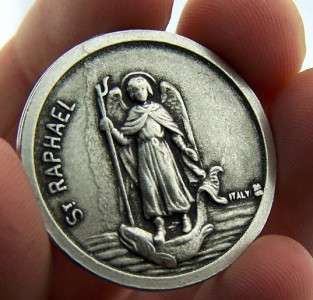   Pocket Prayer Medal Coin Saint St Christopher & Raphael Travel Protect