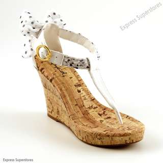 New Womens Stylish Cork Wedge Platform Thong Sandals Size  