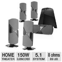   Theater Speakers   150W Subwoofer, 5.1 System, 8 ohms, 89 dB, Black
