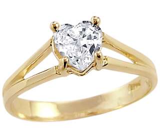 14k Yellow Gold Heart CZ Ladies Solitaire Wedding Ring  
