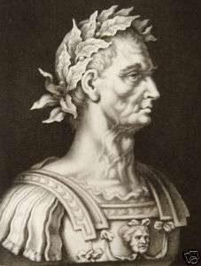 Gaius Iulius Caesar mit Lorbeerkranz Originalstich 1850  
