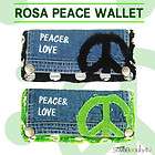 Womens Peace & Love Polka Dots Quilted Denim Patchwork Tri Fold Clutch 