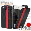 Genuine Leather Flip Case Slim Cover Holster Apple iPhone 4 4S Black 
