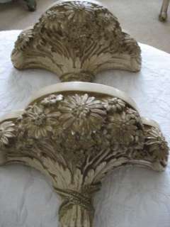 PAIR Gorgeous Vintage Small WALL SHELVES SCONCES Ornate Flowers Creamy 
