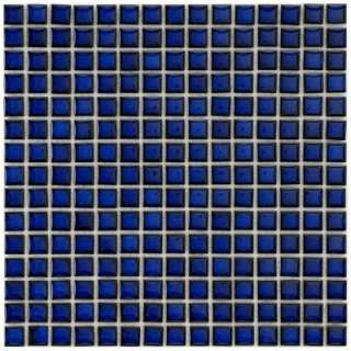   12 1/2 in. x 12 1/2 in. Cobalt Blue Porcelain Mesh Mounted Mosaic Tile