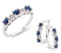 78 Ct Created Sapphire & Diamond Matching Ring and Earrings Set .925 