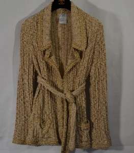 New Chanel Fantasy Tweed Sweater Jacket Gold Braided Trim sz 50 Cotton 