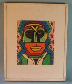 Art Elmer Sanders Crayon & Marker Drawing of Tribal Man  