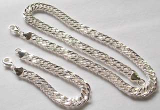 Silver EP 10mm Dense Curb Chain Necklace + Bracelet New  