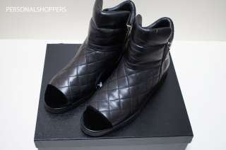 FABULOUS CHANEL BLACK LEATHER QUILTED BOOTIES / BOOTS SIZE 39.5  