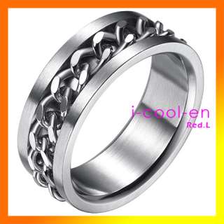 Fashion Mens womens Stainless Steel Silver Band Chain Ring  8CM 