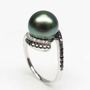 DiamantAAA 10,3mm Peacoc Tahiti perle ring 750WG,52#  