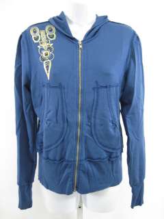 GYPSY 05 Blue Studded Zip Up Hoodie Sweatshirt Jacket M  