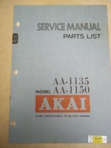 Vtg Akai Service/Repair Manual~AA 1135/1150 Stereo Receiver~Original 