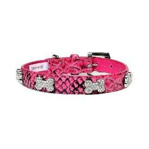   Pink Patent Leather Bling Bone Dog Collar (Medium)